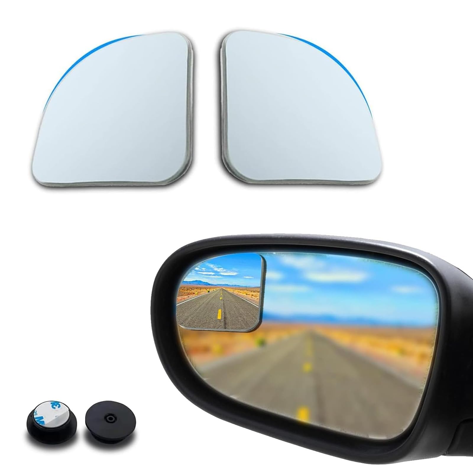 2 PCS Car Blind Spot Mirror, 1.9In x 1.9In HD Convex Frameless Glass PC Vehicle Rearview Mirrors Accessories with 3M Adhesive, Universal Fan-shaped Automotive Reflective Assist Mirror (Silver)