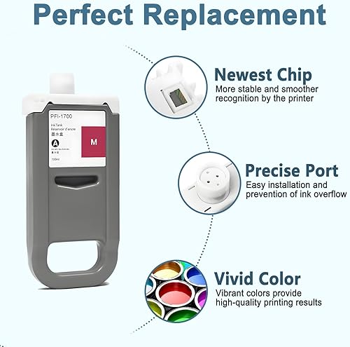 Vista 25 de KSUMEI Pfi-1700 Cartucho de tinta de pigmento remanufacturado para impresoras Canon imagePROGRAF Pro 2000 2100 4000 4000s 4100 4100s 6000 6000s 6100
