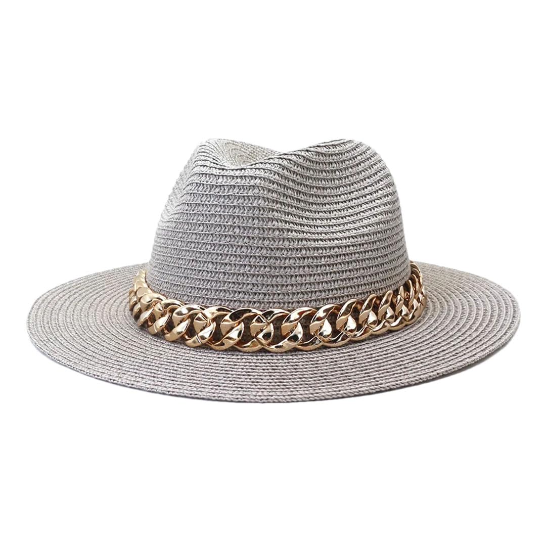 LCUVIMPEX Bucket Hats， Unisex Wide Brim Straw Panama Fedora Hat Multicolor Summer Beach Sun(Gray)