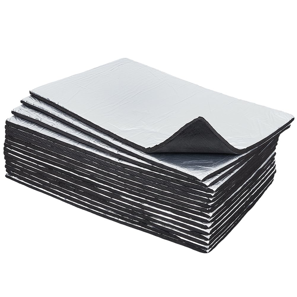 BENECREAT 15 Packung 410x250mm Automobil Schalldämmmatte, Synthetischer Gummi Auto Dämmmaterial, 9mm Dicke Silber Selbstklebende Vibrationsdämpfer für Motorraum Fahrgastzelle