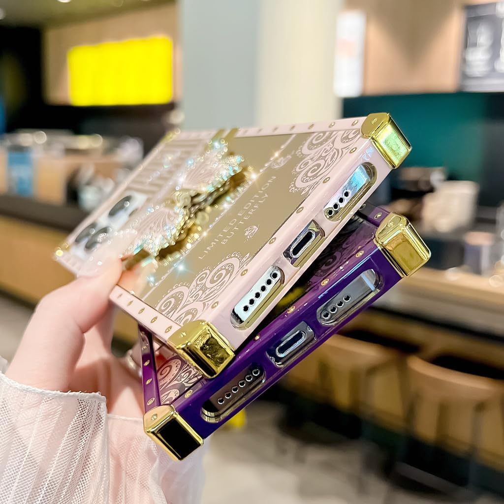 Cute Compatible with iPhone 16 Pro Max Case,Luxury Bling Butterfly Design with Foldable Stand Kickstand for Women Girls,Glossy Mirror Shockproof Protective Case for 16 Pro Max 6.9” (Pink) - Image 6