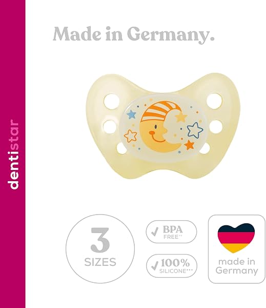Dentistar® Night Set da 3 Ciuccetti in silicone che supportano dentizione e mascella – Taglia 2 da 6-14 mesi – Ciuccio neonato luminoso al buio – Succhietto rosa con fatina – Made in Germany - 5