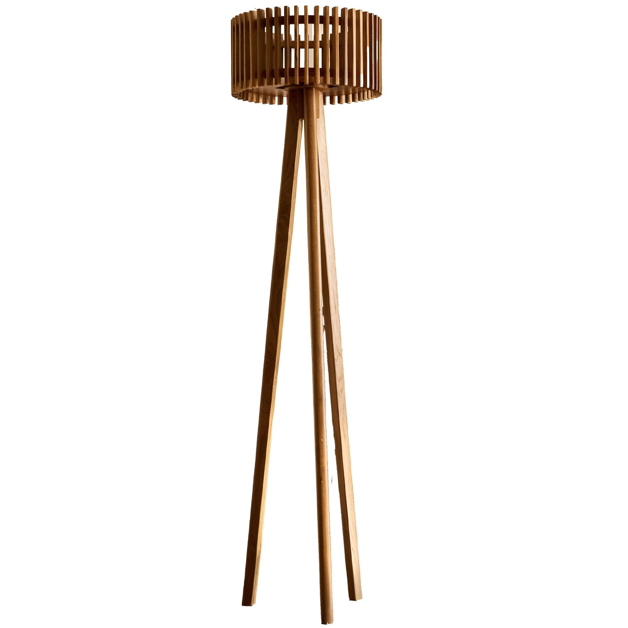 Lumisky - Lámpara de pie solar exterior para trípode EDEN TALL SOLAR de madera teca con módulo LED blanco cálido y mando a distancia H158cm