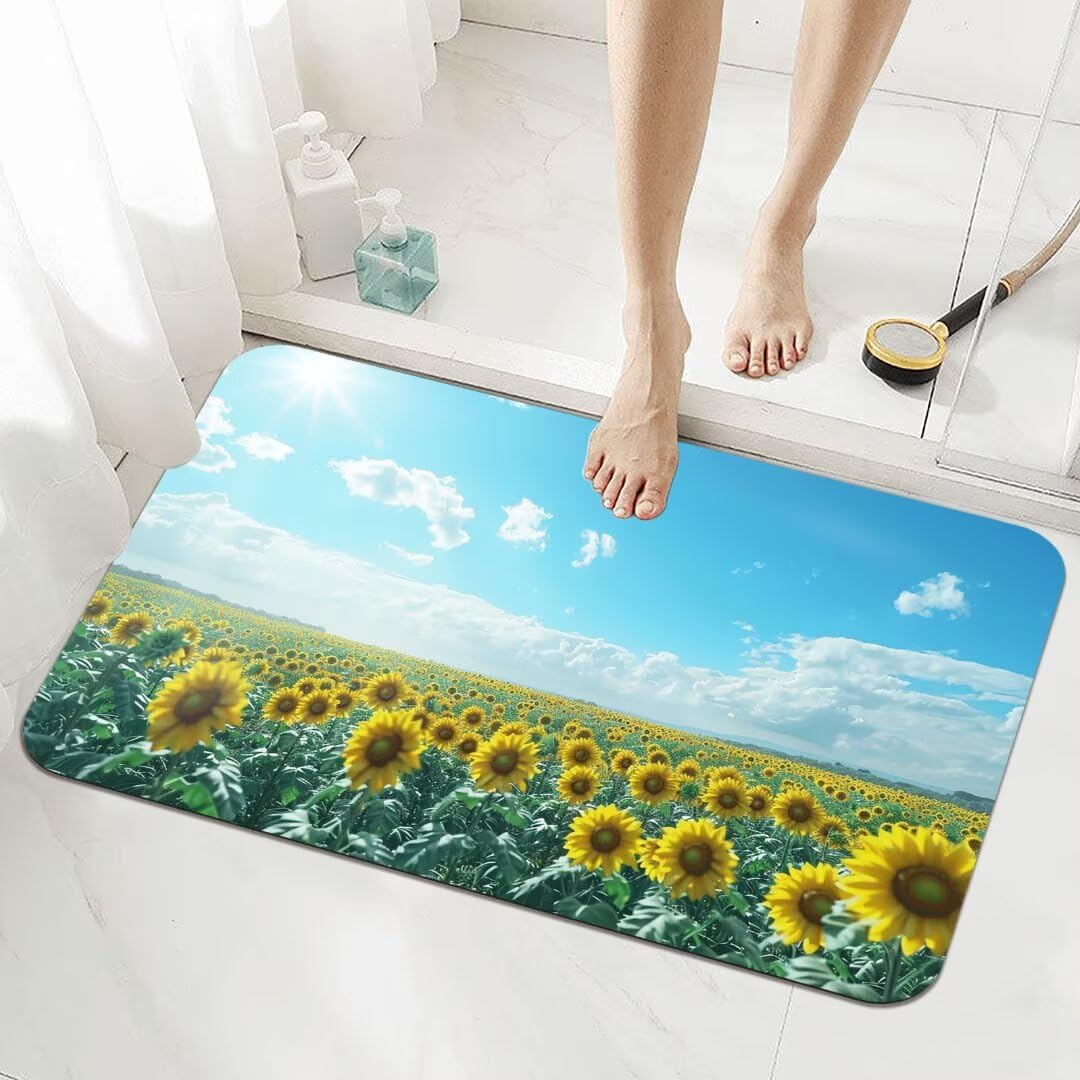 Badematte Rutschfester 90x150cm, Super Absorbierende Badezimmerteppich, Schnelltrocknende Badteppich Badvorleger Rutschfest Waschbar Teppiche Badezimmer, Duschvorleger Dünn Fußmatte Sunflowers 5-1083