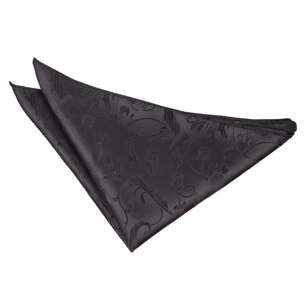 DQT Men Black Solid Plain Stripe Floral Paisley Polka Dot Tartan Pocket Square - Floral Black