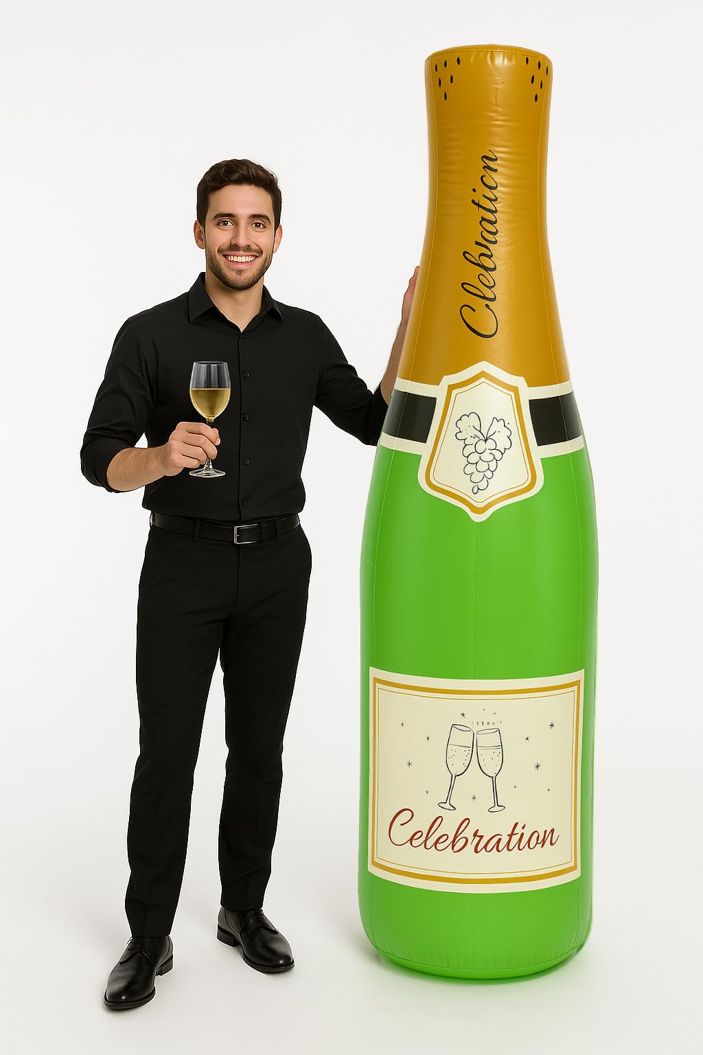 Bouteille de champagne géante gonflable (180 cm) | Décoration de fête amusante et accessoire photo | Décoration de mariage, anniversaire, Nouvel An, événement et célébration