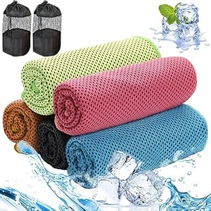 DKDDSSS 5 Pack Cooling Towel, Ice Towel for Neck, Microfibre Cool Towel, Soft Breathable Chilly Towel, Quick Dry Towel for Yoga Gym Camping Running Workout Vacation Hiking, 30 x 100 cm