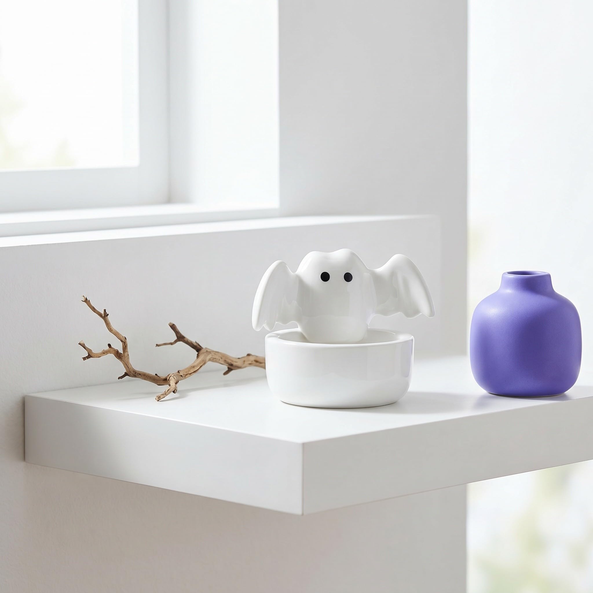 Sewroro 3 Piezas Portavelas de Cerámica Blanco Diseño de Fantasma y Estilo Nórdico para Decoración de Halloween en Casa u Oficina Iluminación Ambiental y Soporte Resistente