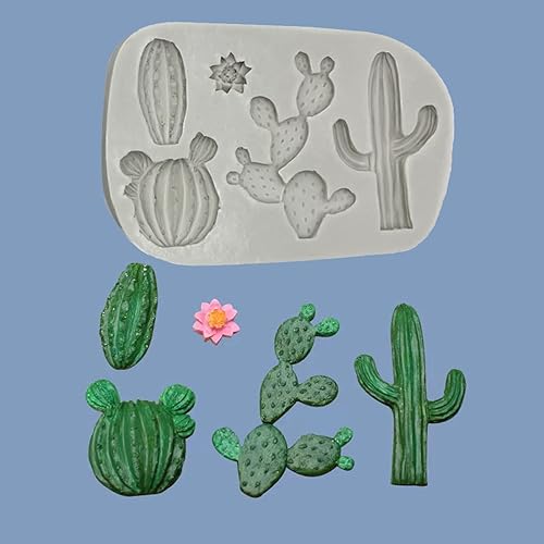 Miniatura 3 de FantasyBear 2 moldes de silicona para suculentas de cactus molde de silicona grueso y transparente para fondant decoración de pasteles de cactus