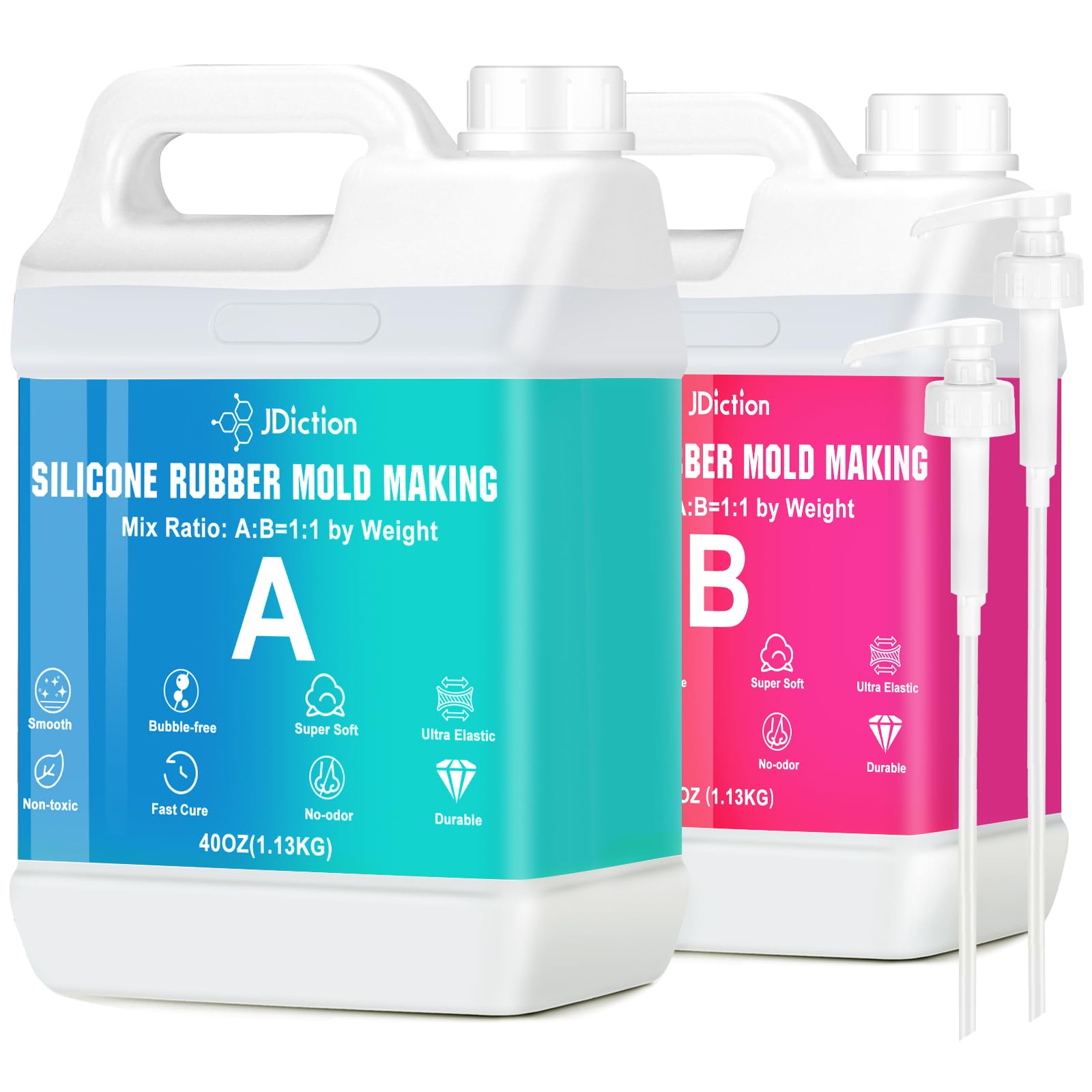 JDiction Silicone Mold Making Kit, 5lb(80oz) Super Elastic Liquid Silicone for Molds Making, Fast Cure Soft Mold Making Silicone Rubber for Casting Resin Molds/Silicone Molds/Candle/Soap Molds