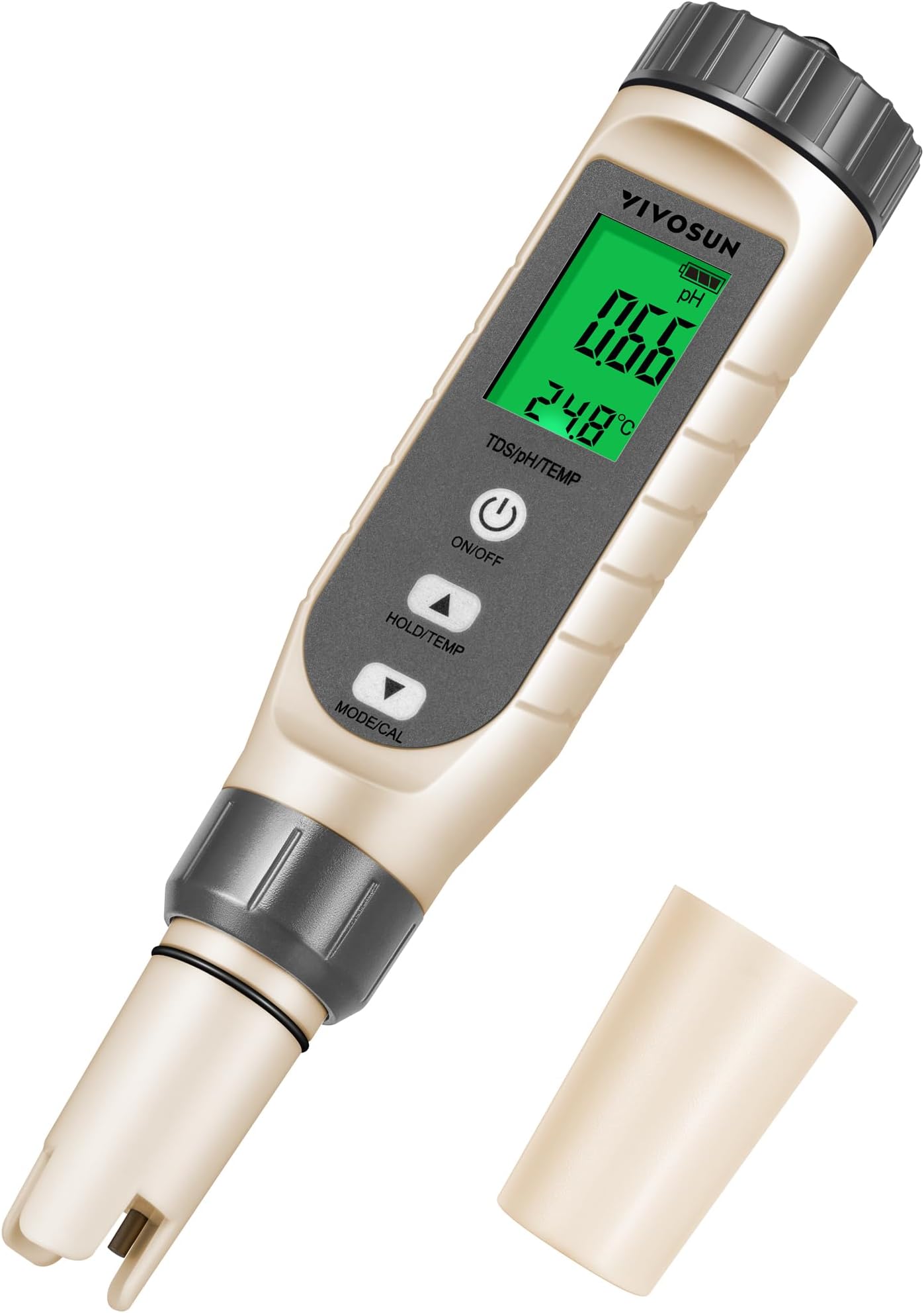 VIVOSUN 3-in-1 Digital pH Meter with ATC, ±0.1 pH Accuracy Water Quality Tester, 0-14.0 pH Measurement Range for Hydroponics, Household Drinking, Pool and Aquarium