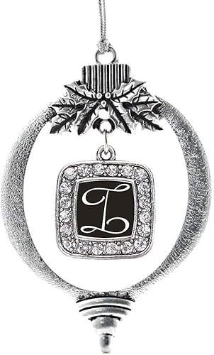 Miniatura 167 de Inspired Silver - My Vintage Initials - Adorno con dije de letra J - Adornos navideños cuadrados de plata con joyas de circonita cúbica