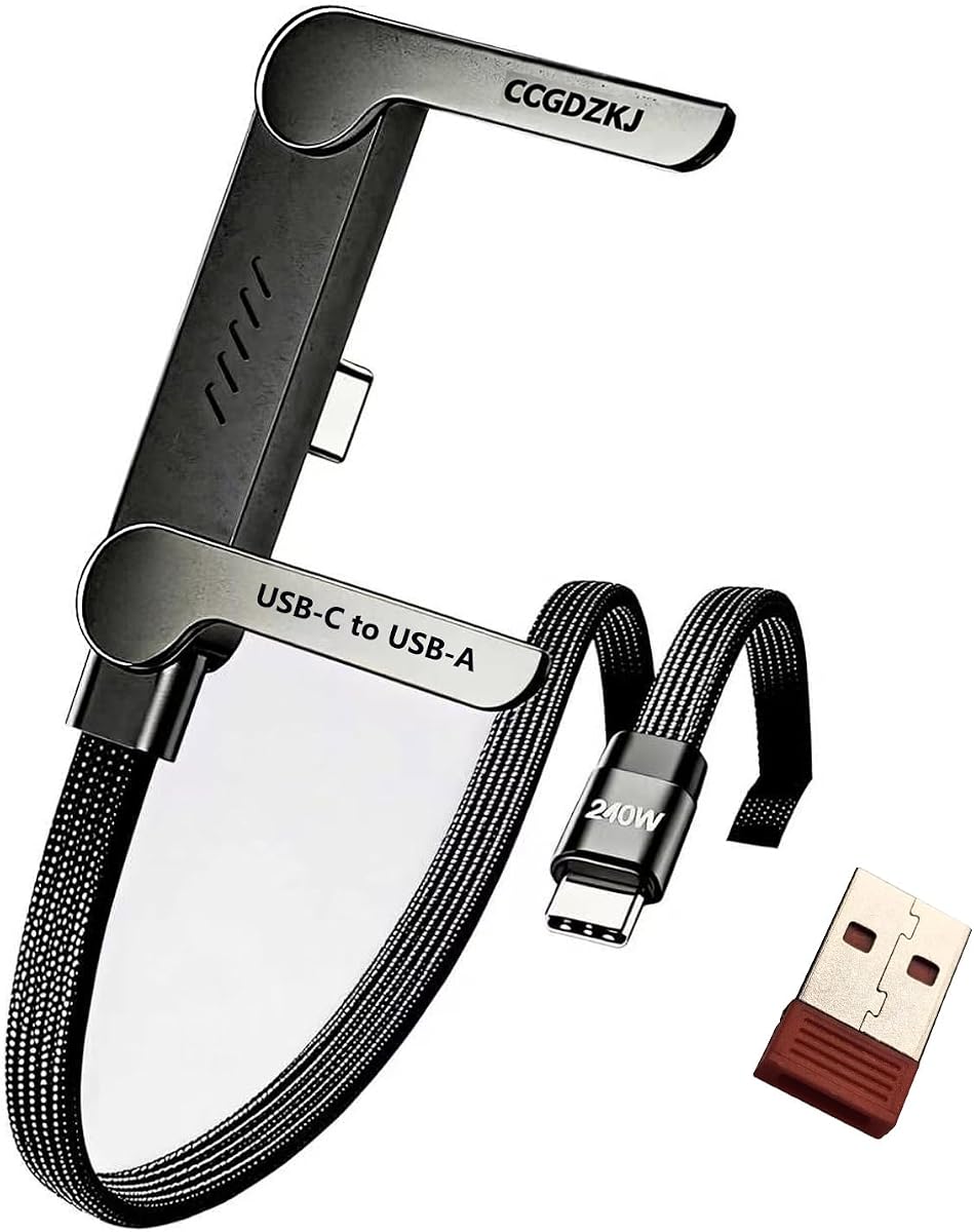 USB-C to USB-C Cable & USB-A Cable with 2-in-1 Invisible Stand, Type-C Max 240W Fast Charging (4.9 FT) for iPhone 17 15 Series, Samsung, iPad, and More (Black)