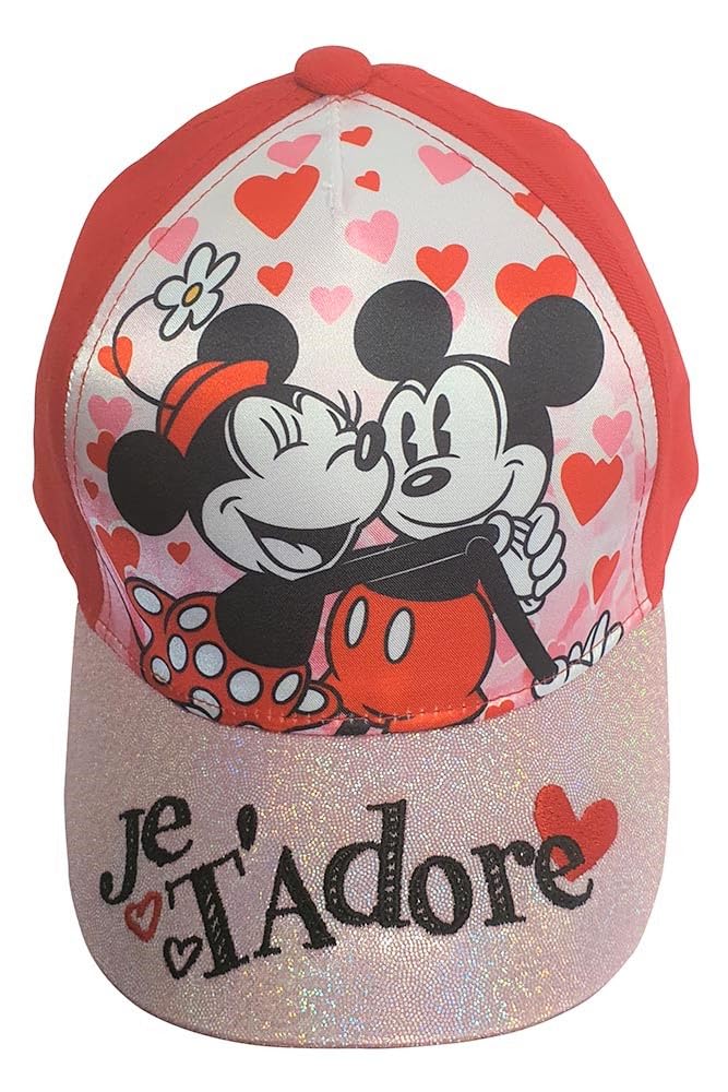 Sun City Glitzer Cappy Minnie und Mickey Mouse mit Herzen Je t'adore Rot 54