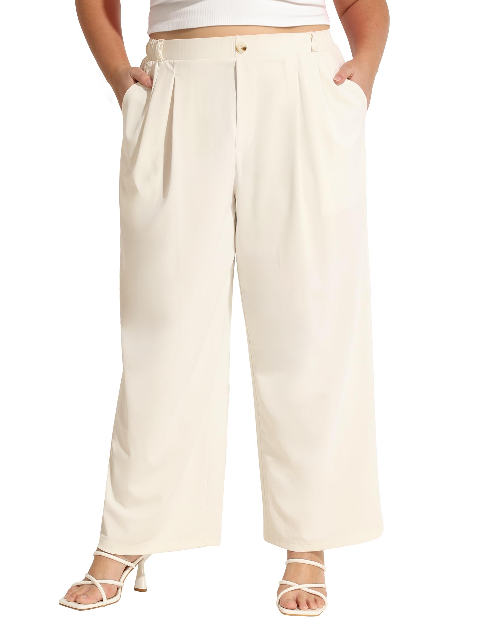 COOTRY Plus Size Wide Leg Dress Pants Women High Waisted Work Pants Business Casual Pants Trousers with Pockets