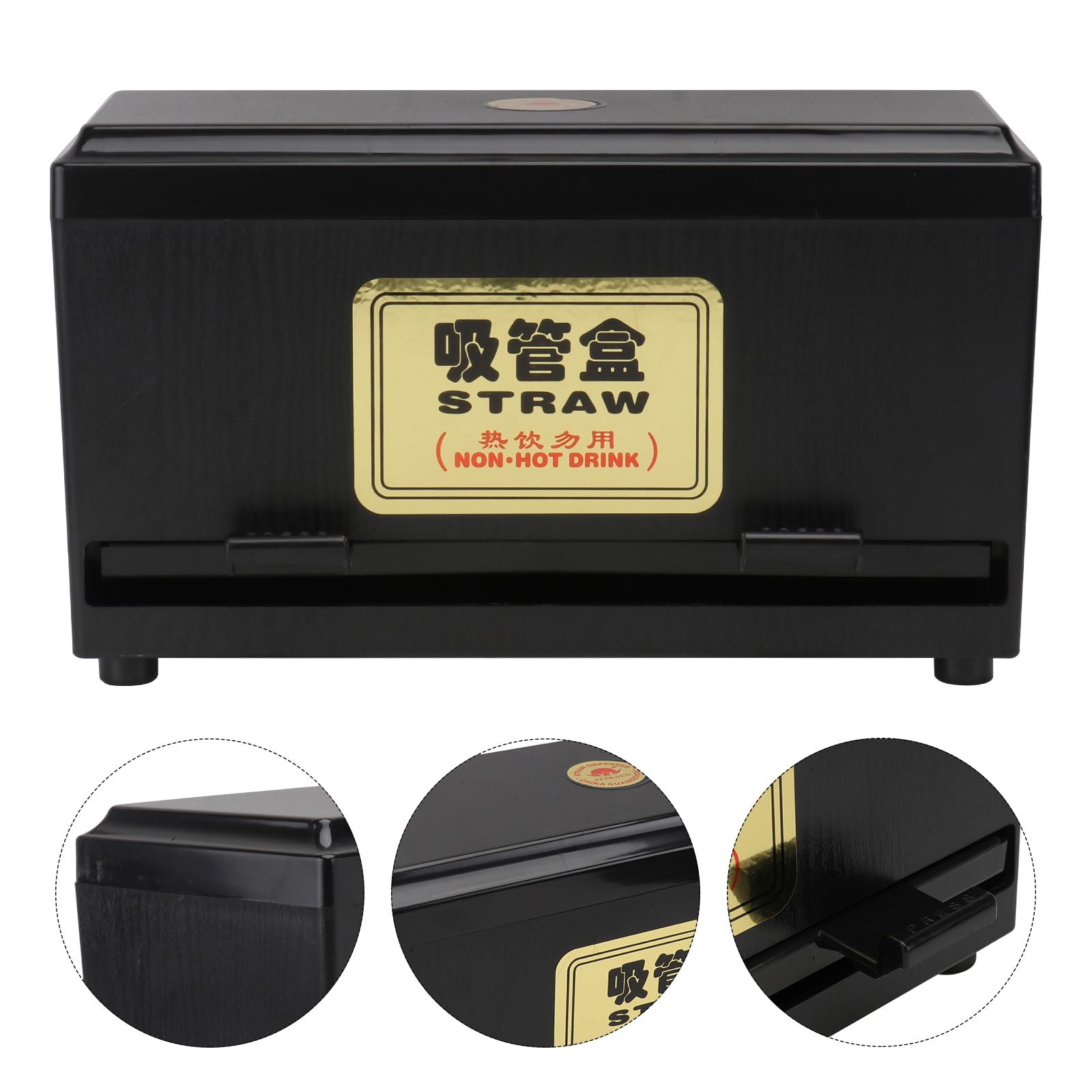 NUOBESTY Boîte à Pailles Grosse Taille Noire Distributeur de Pailles pour Restaurant Conteneur de Rangement Base Antidérapante et Sortie Réglable Épaisses et Fines Usage Professionnel