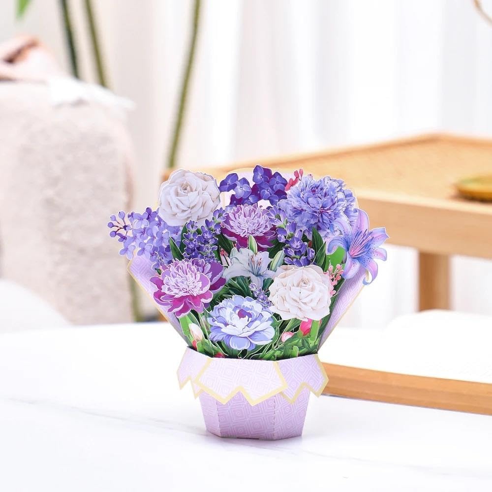 Regalo di Auguri con Bouquet 3D garofani Rosa e Viola