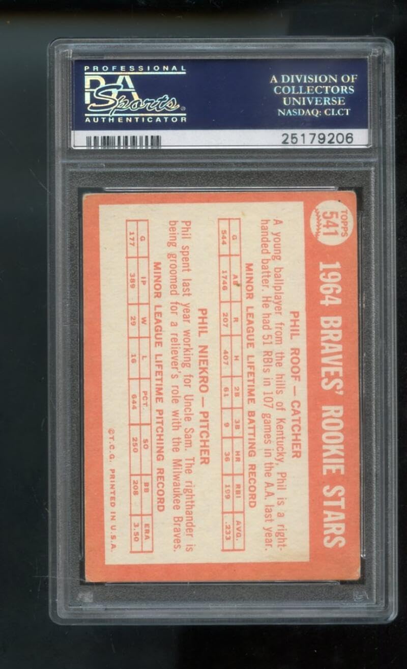1964 Topps #541 Rookie Stars RC Phil Niekro Phil Roof PSA 4 Graded Baseball Card MLB Milwaukee Rookies