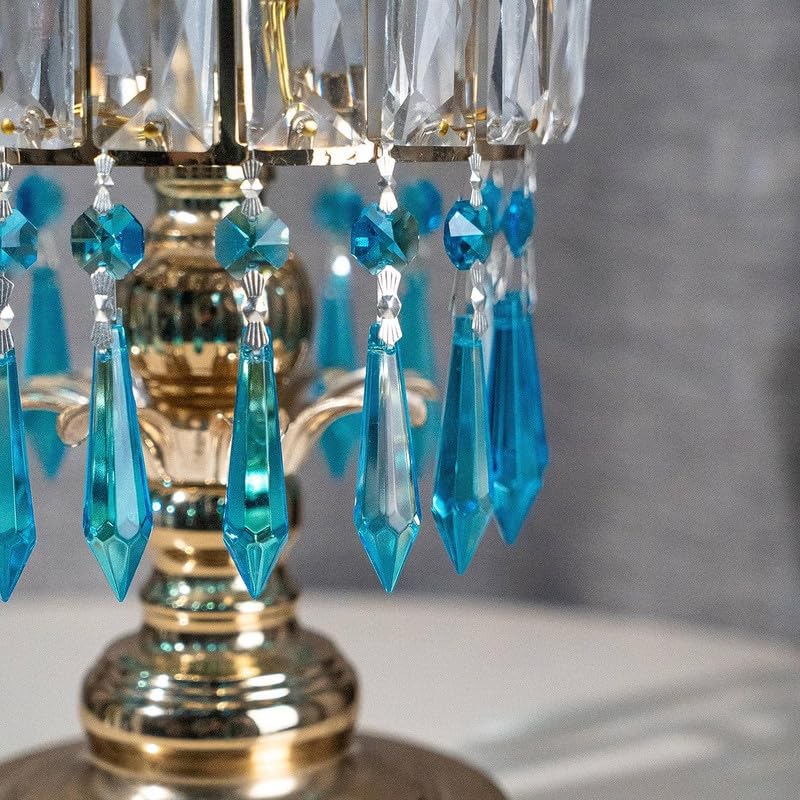 Vansh Traders 25Pcs 55mm Icicle Crystal Decorations Prisms for Chandeliers with 14mm Octagon Bead Charm (Blue)-image-18