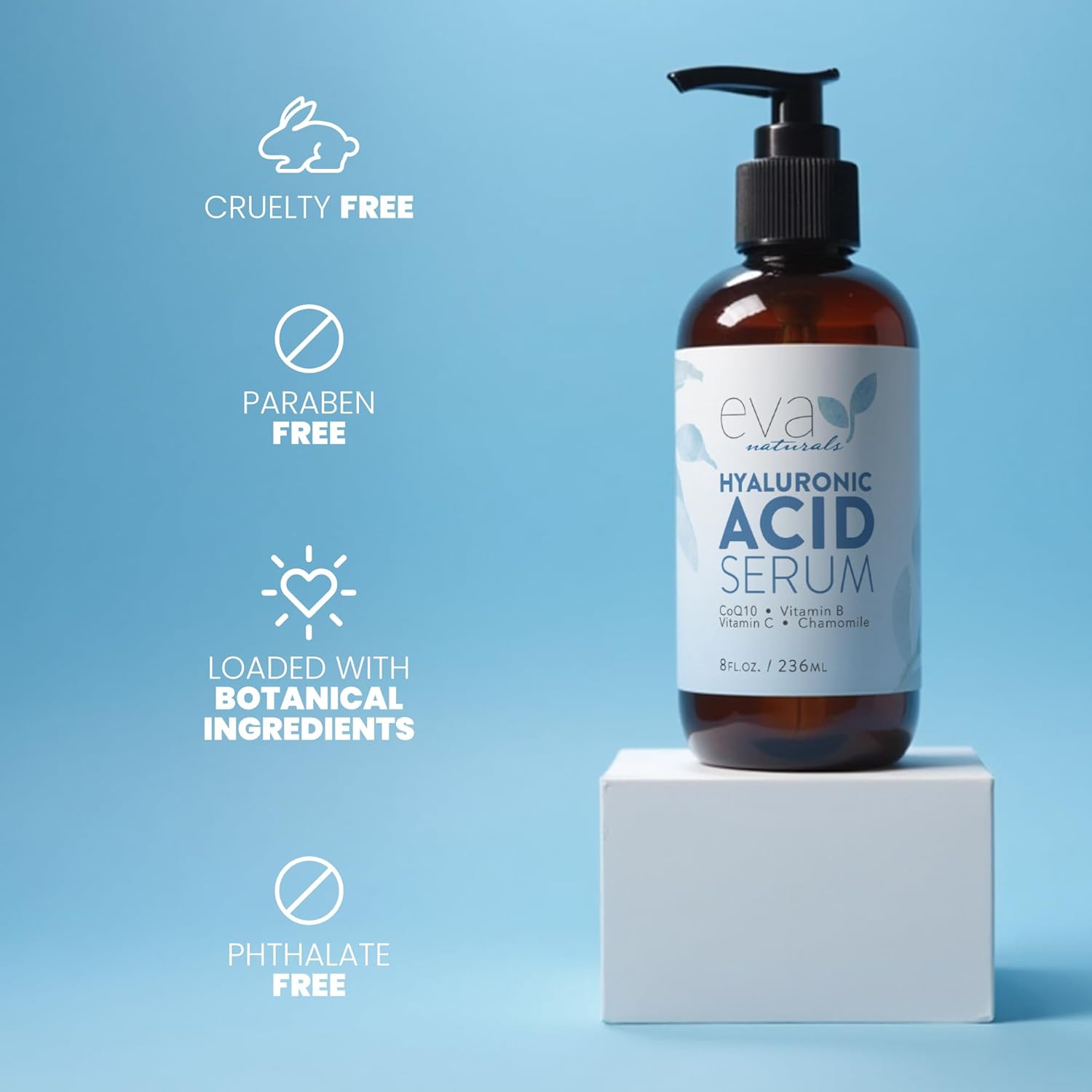 Eva Naturals Anti-Aging Hyaluronic Acid Serum For Face - Professional & Potent Hydrating Anti-Wrinkle Formula For Fine Line & Uneven Skin Tone - Contains Vitamin C, B, & E, Paraben Free (8 Oz) - Image 9