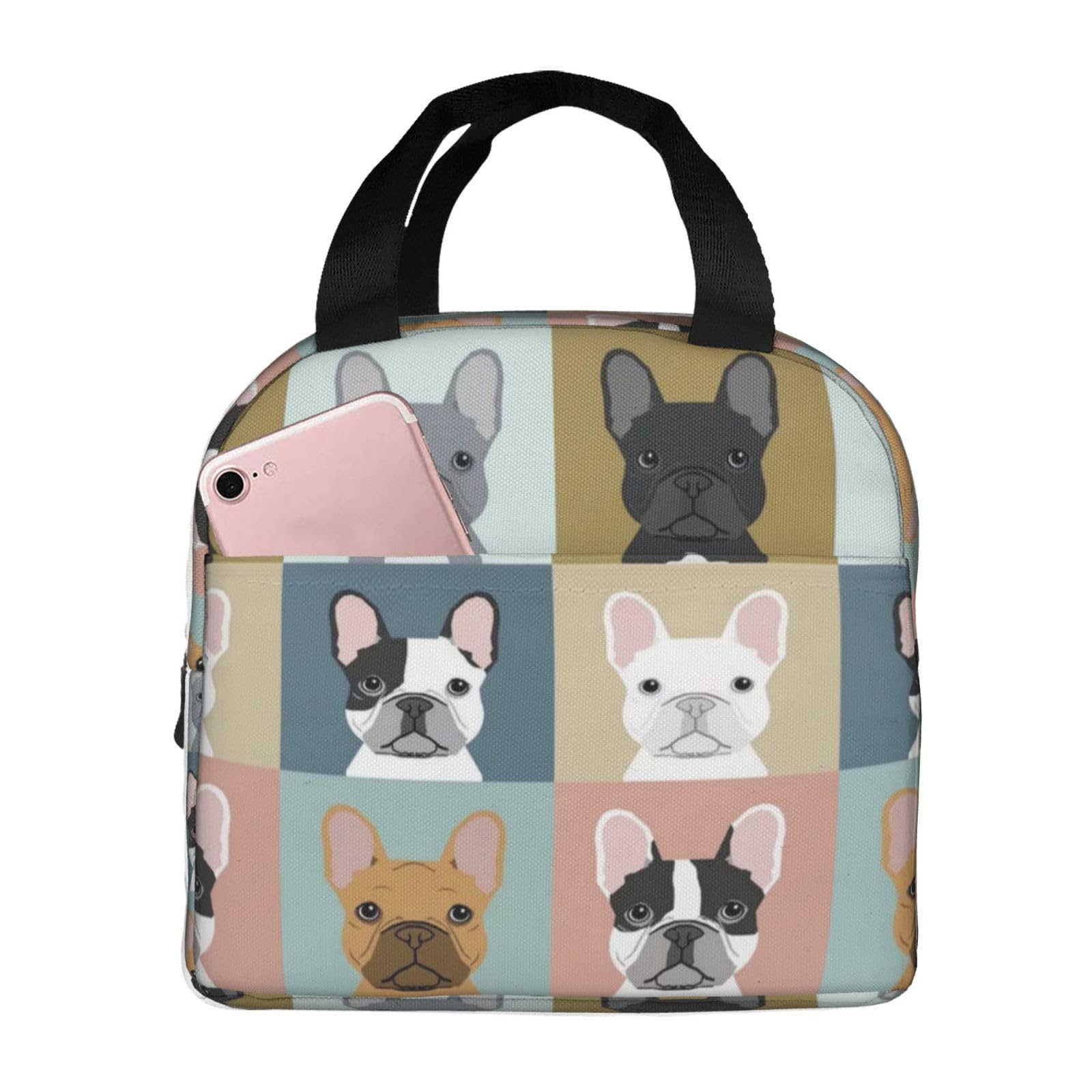 antcreptson French Bulldogs Dog Insulated Lunch Bag for Women, Men,Large and Reusable, Handle, Freezable Work and Travel Tote and Meal Prep Waterproof