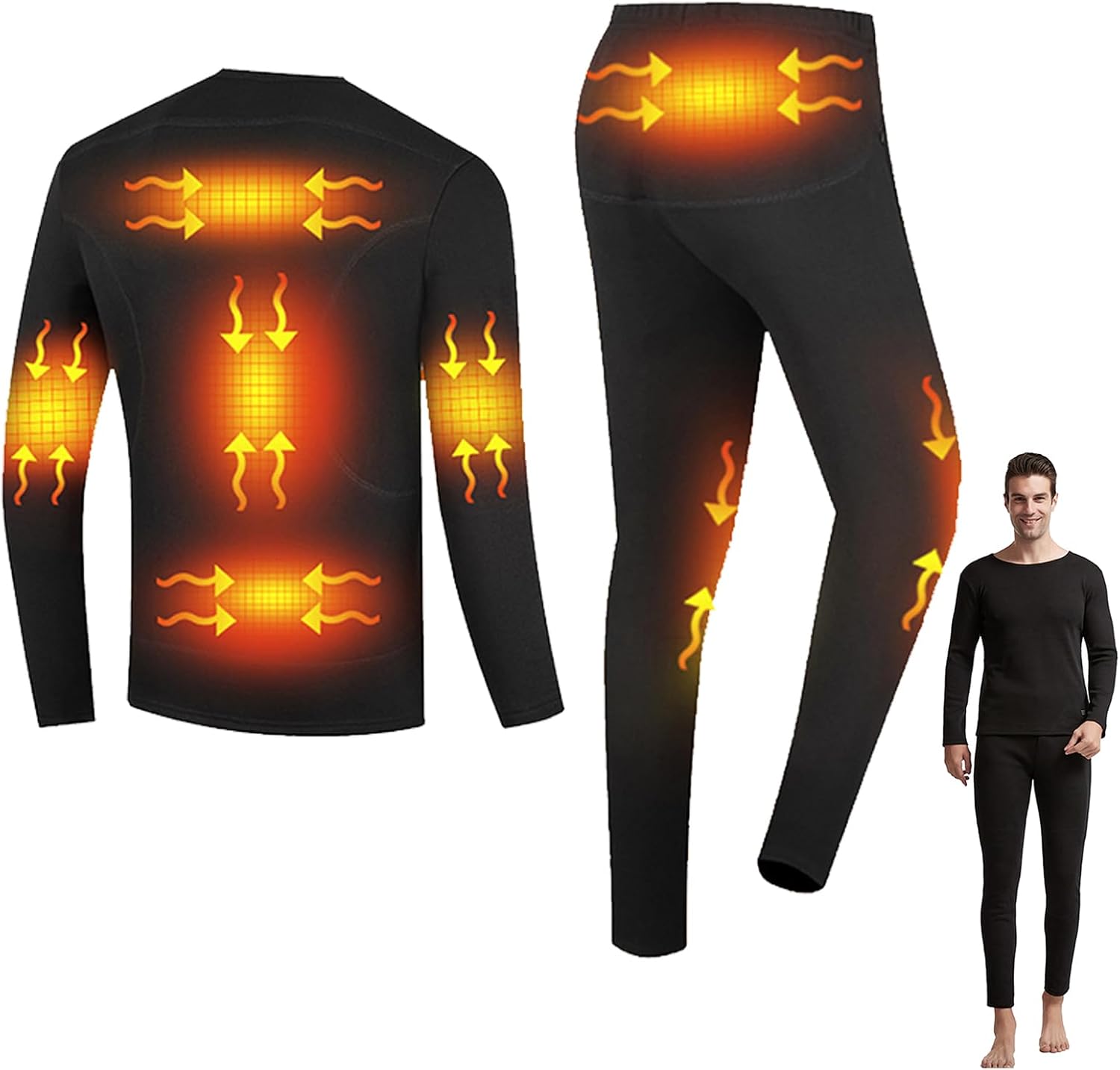 Electric Heated Underwear Set 8-Zone USB Smart Heating Thermal Underwear Tops & Bottoms for Outdoor Sports Skiing