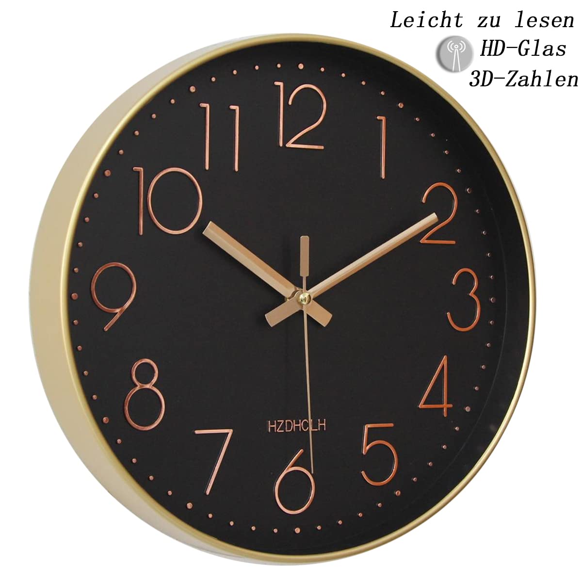 HZDHCLH Funk Wanduhr 30 cm Lautlose Wanduhr Ohne Tickgeräusche, Moderne Batteriebetriebene Uhr für Zuhause, Küche, Wohnzimmer, Büro, Wanddekoration (Gold-schwarz)