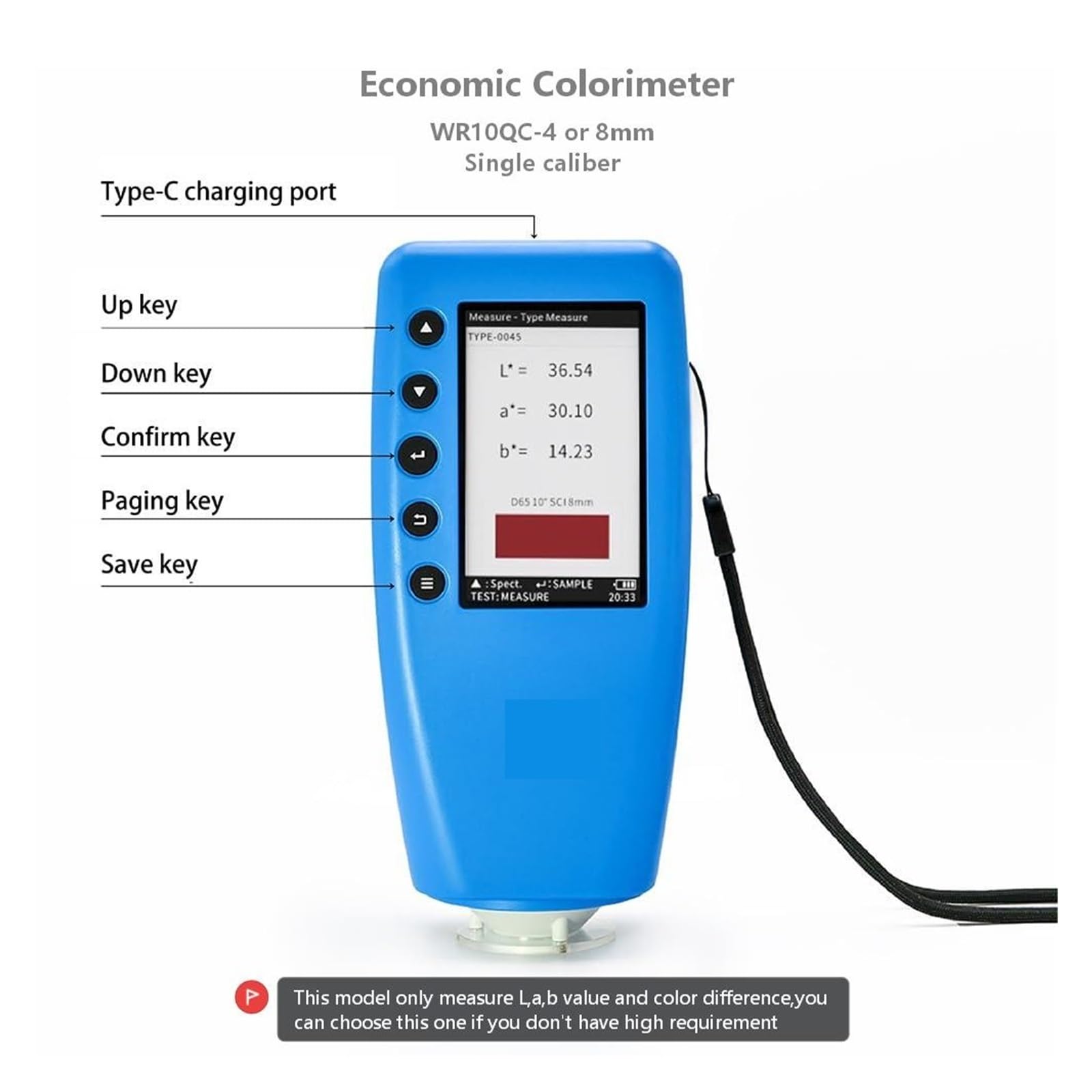Espectrofotómetro, Colorímetro Portátil WR10QC, Medidor De Color Con Calibre Medición 4 Mm U 8 Para Comprobar El Pintura