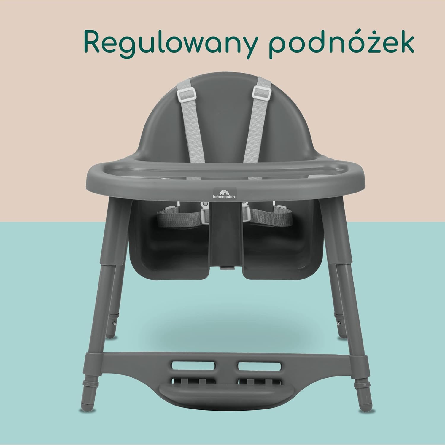 Bebeconfort Meely, regulowane kszesełko do karmienia 2 w 1 zmienia się w krzesełko dla dziecka, 6 miesięcy - 3 lata (maks. 15 kg), lekkie (3,3 kg), łatwo się czyści, 5-punktowa uprząż, Dark Grey