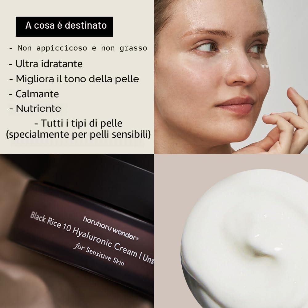 HARUHARU Crema ialuronica di riso nero Wonder (senza profumo) 1,69 fl.oz / 50 ml | Senza profumo per pelli sensibili | Vegan, Cruelty Free, EWG-Green