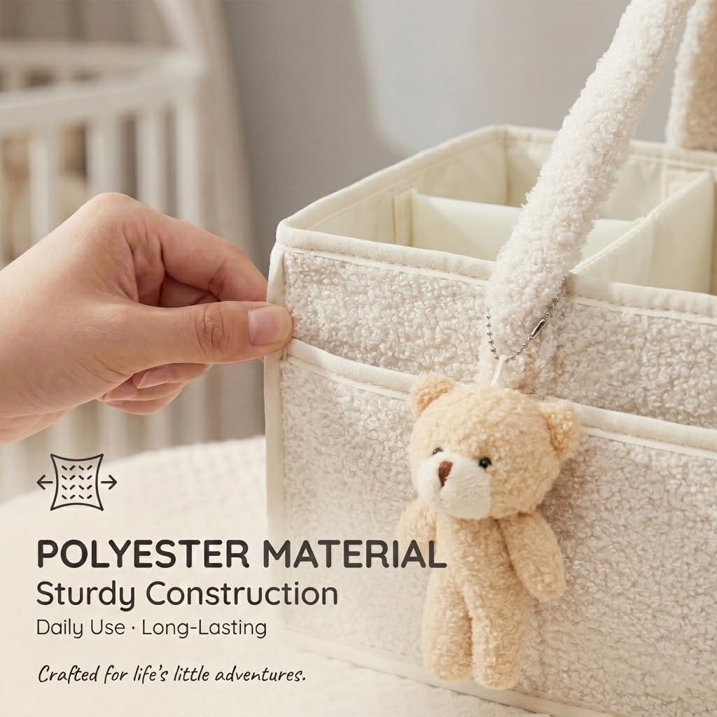 Panier à couches élégant pour les essentiels du nouveau-né et le changement des couches, cadeau pour fête prénatale, 38 x 25,4 x 17,8 cm, panier à couches avec séparateurs amovibles (beige)