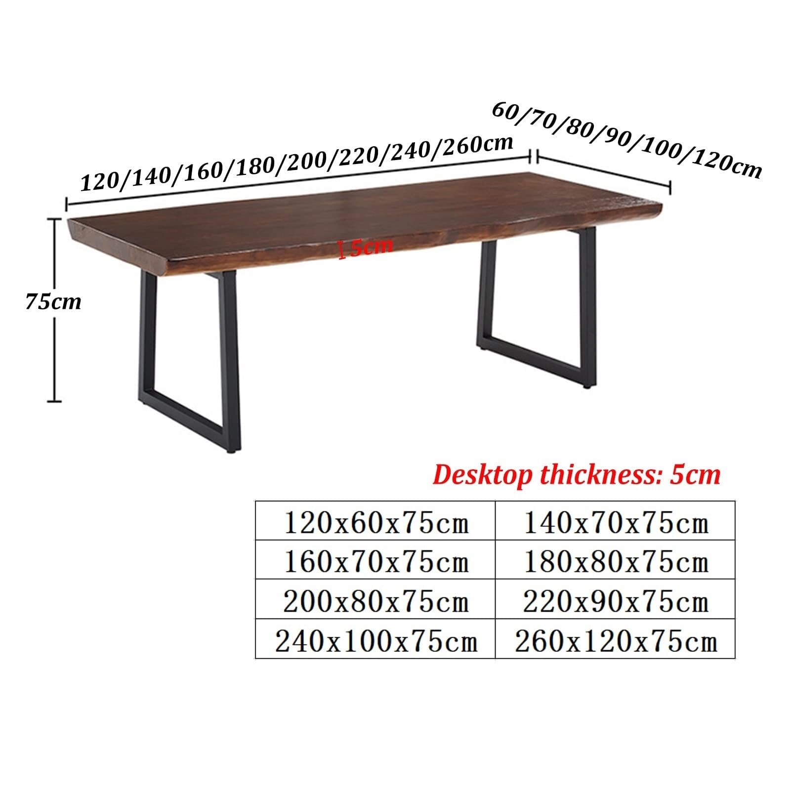 Biurko komputerowe, biurko komputerowe z litego drewna, biurko konferencyjne, biurko do nauki o grubości 5 cm, stół biurowy z kutego żelaza (120x60x75 cm)