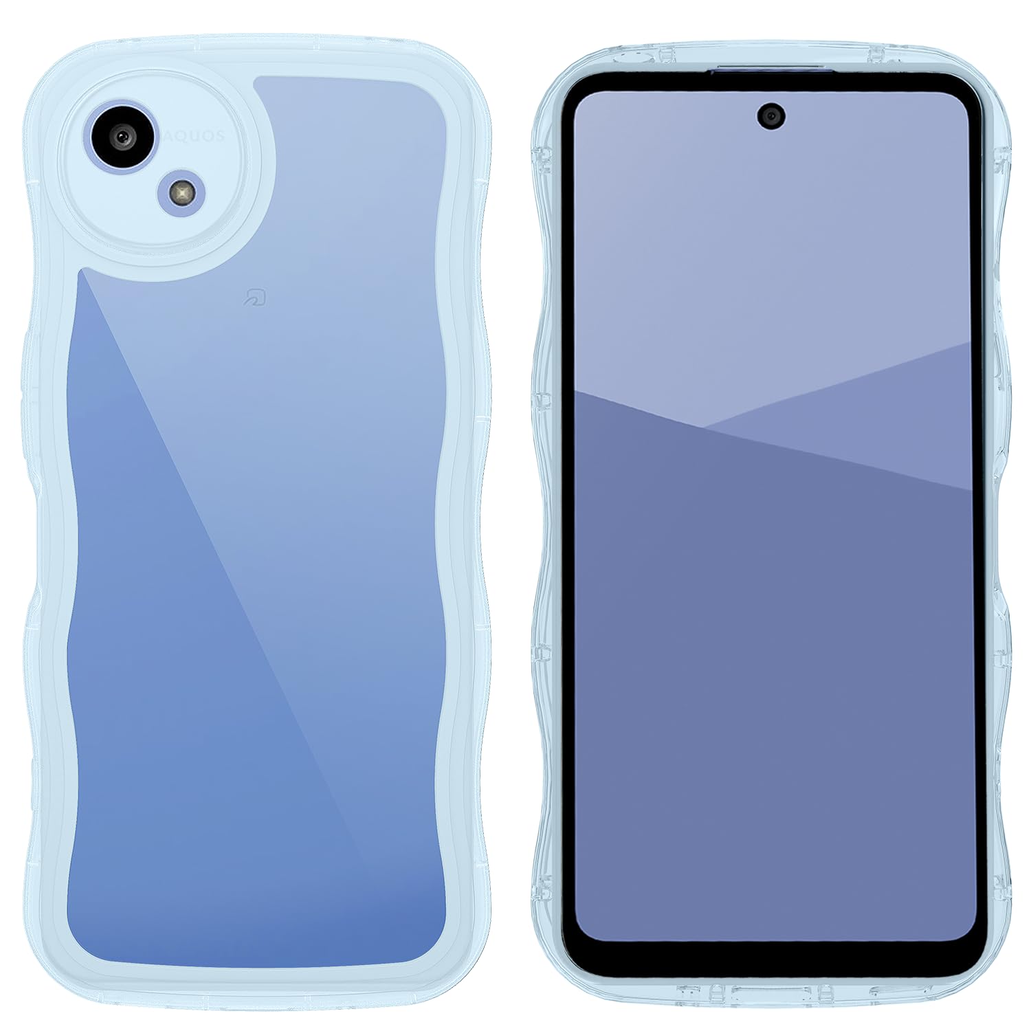 【Newnugds】AQUOS wish5 ケース 韓国 おしゃれ シンプル 波状エッジ AQUOS wish5 SH-52F SH-M32 ソフト TPU うねうね 純透明 創意 超軽量 薄型 スマホケース 黄ばみなし 指紋防止 擦り傷防止 全面保護 衝撃吸収 ワイヤレス充電対応 ストラップホール付き（ブルー）