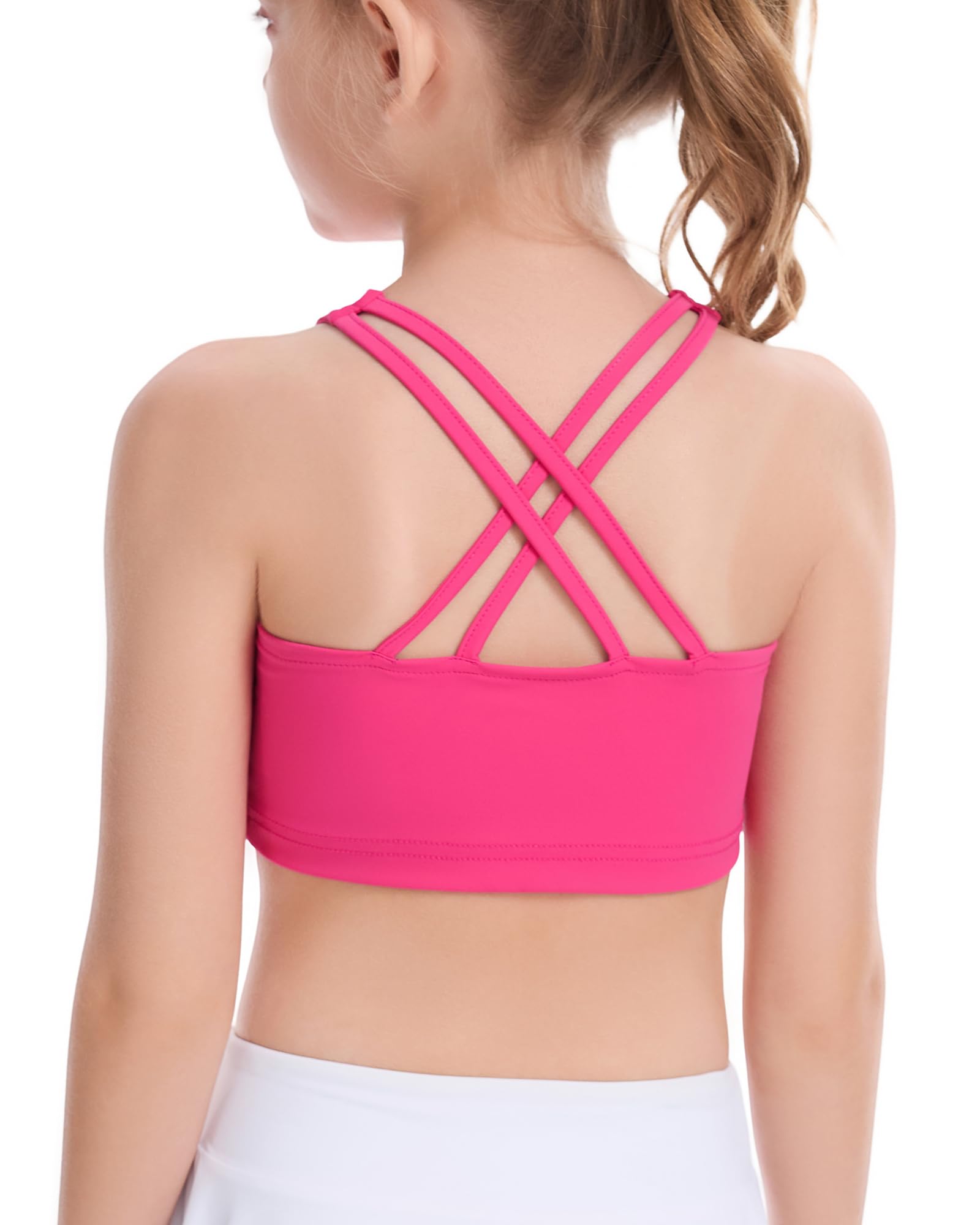 Hvididan Girls Training Bra Scoop Neck Sports Bra for Teens Kids Strappy Back Dance Yoga Crop Tops