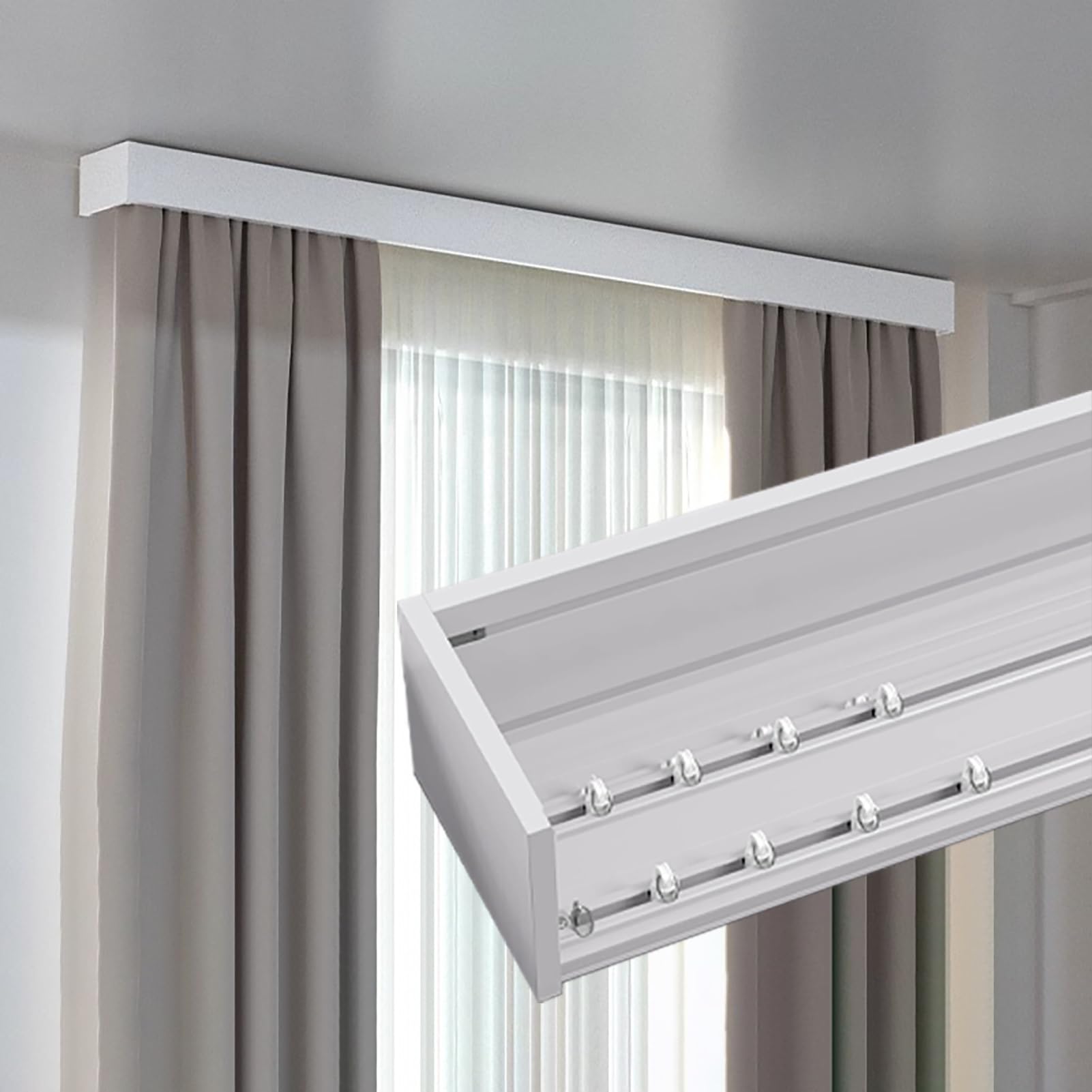 Generisch Wandmontierte dekorative Gardinenschiene, deckenmontierte Gardinenschiene für Hotel, Büro, Schlafzimmer, weiß, verdunkelnd, mit integrierter Blende, 1,2 m / 3,9 Fuß