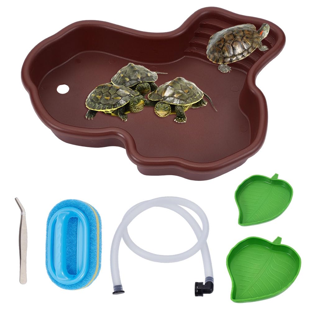 OLYCRAFT 5 piezas/set cuenco de agua para tortugas con comederos para reptiles y cepillo de limpieza antideslizante bañeras hábitat reptiles baño conjunto para tortugas ranas cordero lagartos