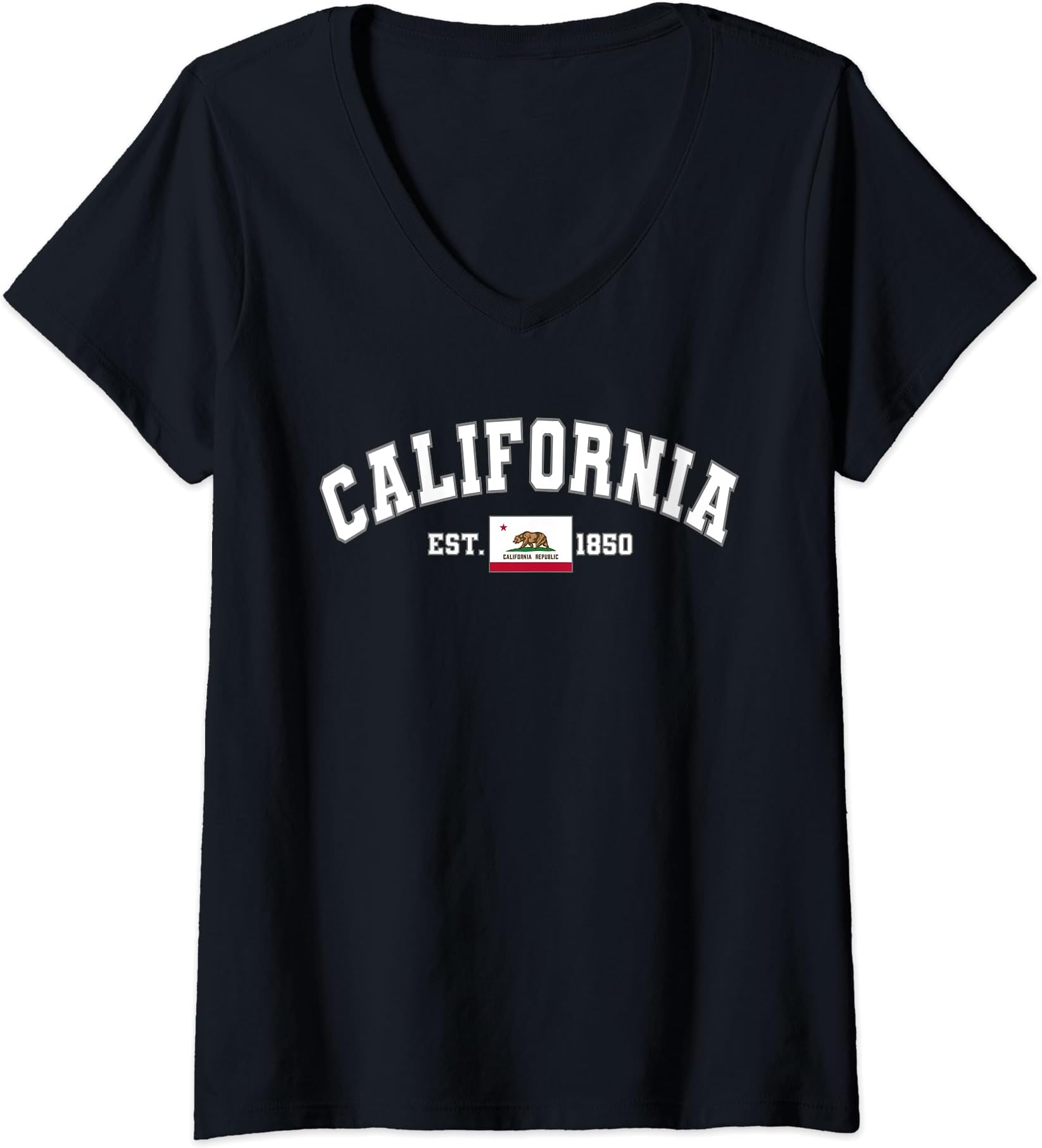Womens California Flag US State CA Classic Sports California V-Neck T-Shirt