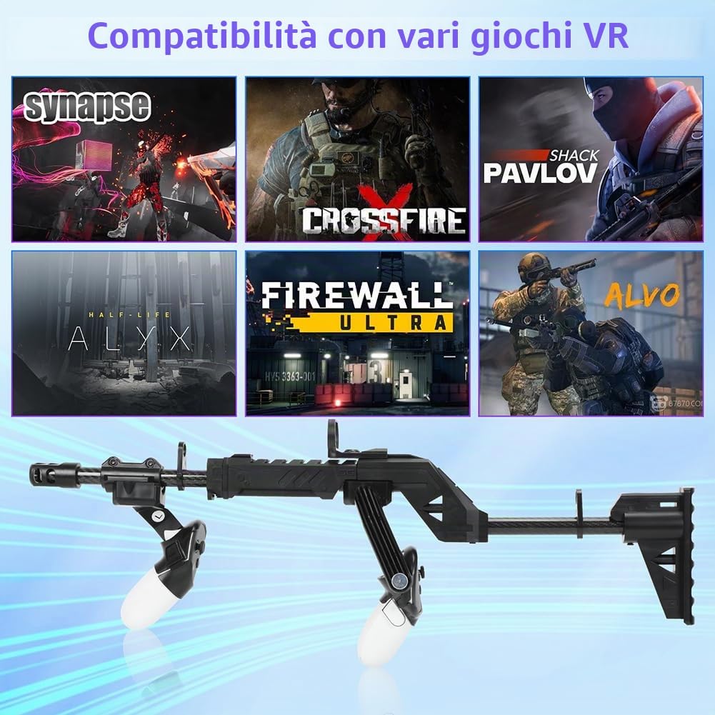 VR Gun Stock per Quest 3S/3, Maniglia per controller di tiro VR per Quest 3, Accessori da gioco VRShooting, con cinghie