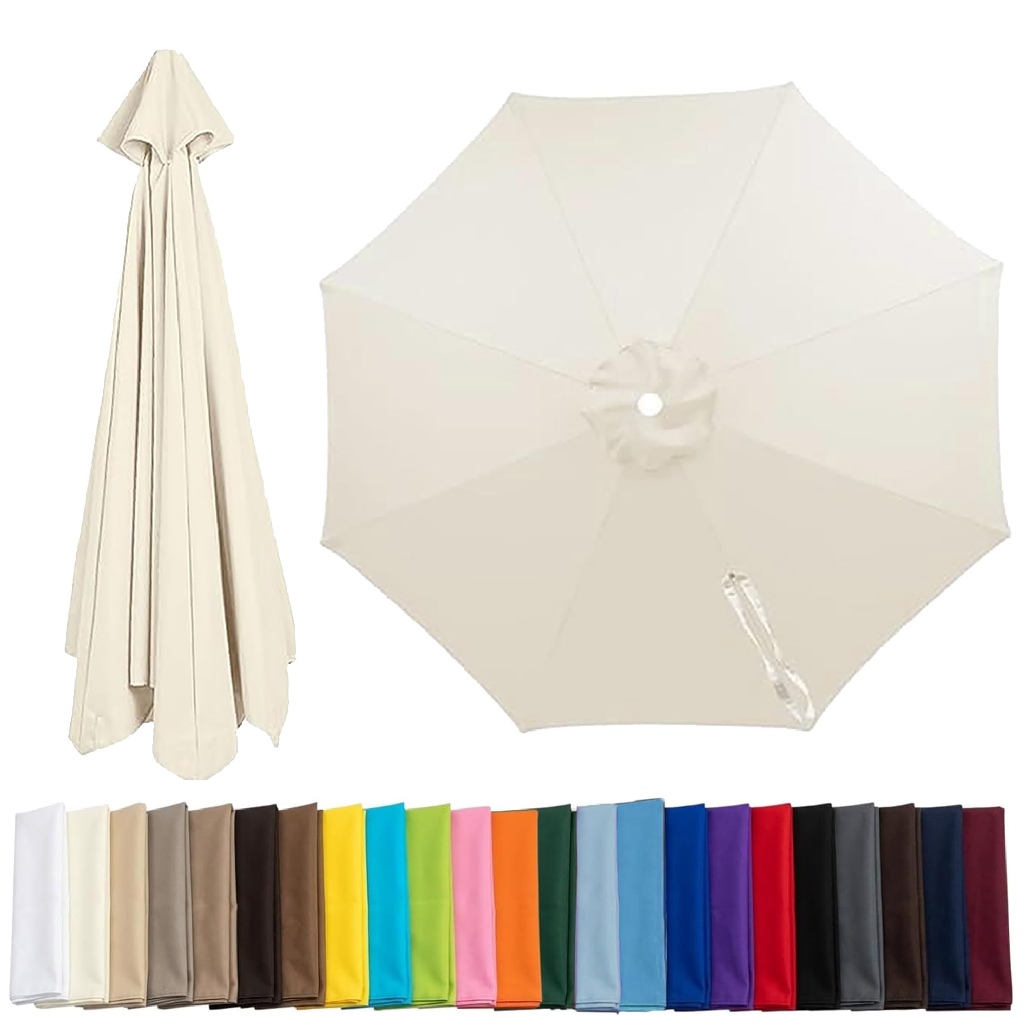 Qivstxug 6 Arms/8 Arms Replacement Parasol Canopy 2.0/2.3/2.5/2.7/3.0m Patio Umbrella Replacement Canopy, Market Beach Umbrella Canopy Replacement Cover For Backyard Garden Parasol Cover White
