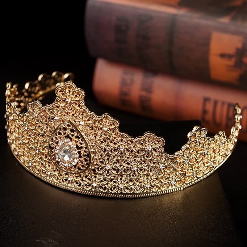 ZYFSHA Biżuteria do włosów Diadem z koroną dla kobiet Tradycyjne marokańskie tiary Korona w złocie Kropla wody Rhinestone Akcesoria do włosów dla nowożeńców Etniczne Couronne De Mariage, złote tiary