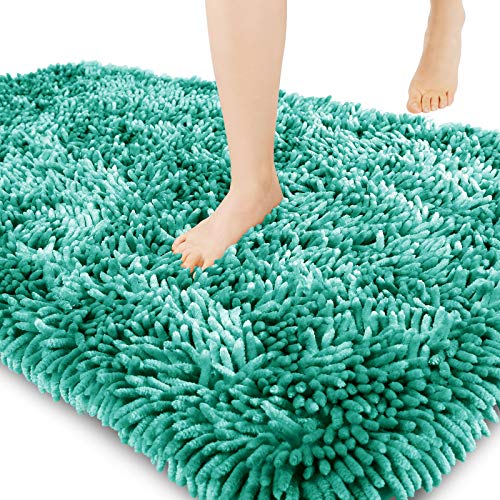 Image of Yimobra Long Bathroom Rug Non Slip 44x24 Inch, Extra Thick Soft Absorbent Chenille Bath Mat, Machine Washable Quick Dry Bath Rugs for Bathroom Floor, Tub and Shower, Home Decor Accessories, Green