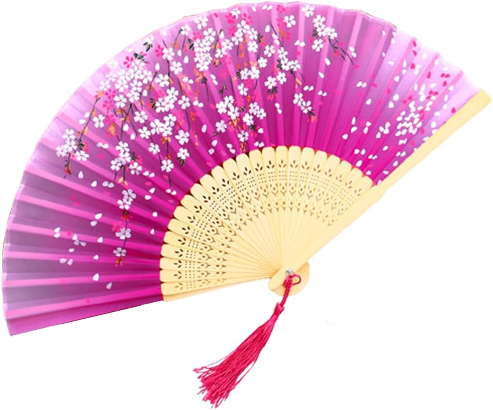 Folding Fans for Parties Pastoral Style Elegant Art High-Definition Printing Hand Fan Ladies Folding Fans are Decorated with Smooth Tassels Keep Cool (Color : E Size : 40cm5) (A 40cm*9)