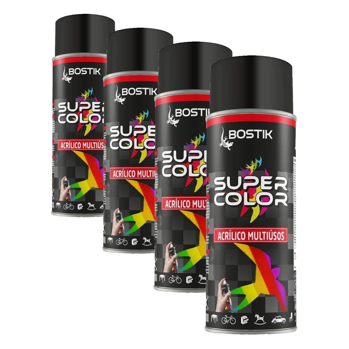 Pintura en spray acrílica Bostik negro mate RAL 9005 bote 400 ml para bricolaje doméstico pack de 4