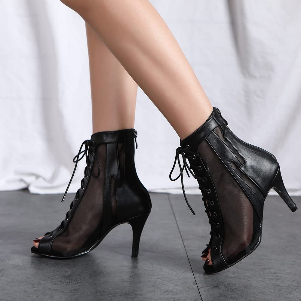 JUODVMP damskie buty do tańca latynoskiego z otwartym palcem, koronki, satyna, salsa tango, buty imprezowe, model L528