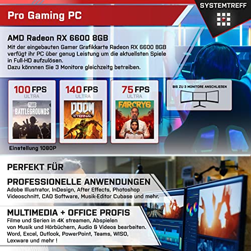 SYSTEMTREFF® Gaming Komplett PC Set AMD Ryzen 5 3600 6x4.2GHz | AMD Radeon RX 6600 DX12 | 512GB M.2 NVMe + 500GB HDD | 16GB DDR4 RAM | WLAN Desktop Paket Computer für Gamer, Gaming – Bild 6
