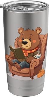 Cozy Bear Reading with Tea and Pumpkin Vibes Stainless Steel Insulated Tumbler