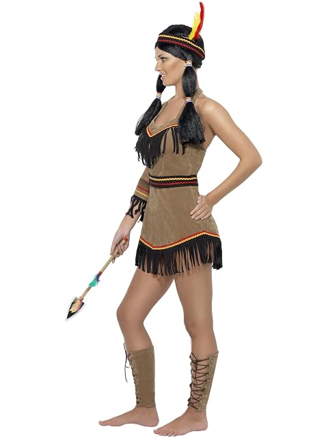 Foto 2 de 8 de Smiffys Disfraz de mujer inspirado por las americanas nativas, marrón, con vestido, cinturón, cinta de cabeza