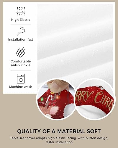 Miniatura 2 de Juego de 4 fundas de asiento de silla rojas de Papá Noel para comedor, fundas de asiento elásticas para silla, fundas de cojín para cocina,