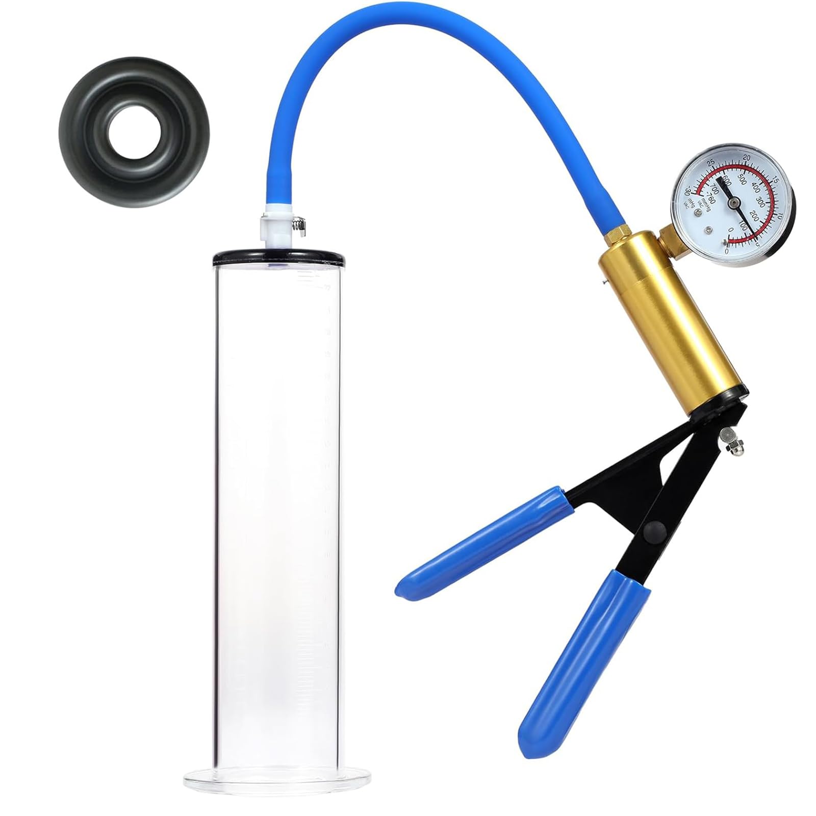 Bombas de vacio para el pene con mango y manometro bomba de pene juguetes sexuales para hombres, bomba de alargamiento del pene extensor masturbarse para el hombre polla estiramiento (22.9 * 5.7 cm)