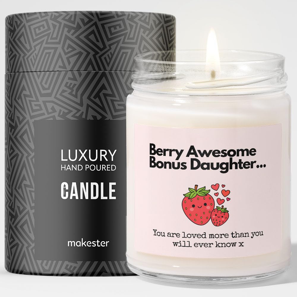 Makester White Bonus Daughter Gifts - Luxury Soy Wax Candle - Vanilla, Jasmine, Sugared Almond